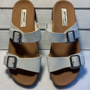 Matt & Nat Vegan Leather Double Strap Sandals White EU 38 Minimalist Summer